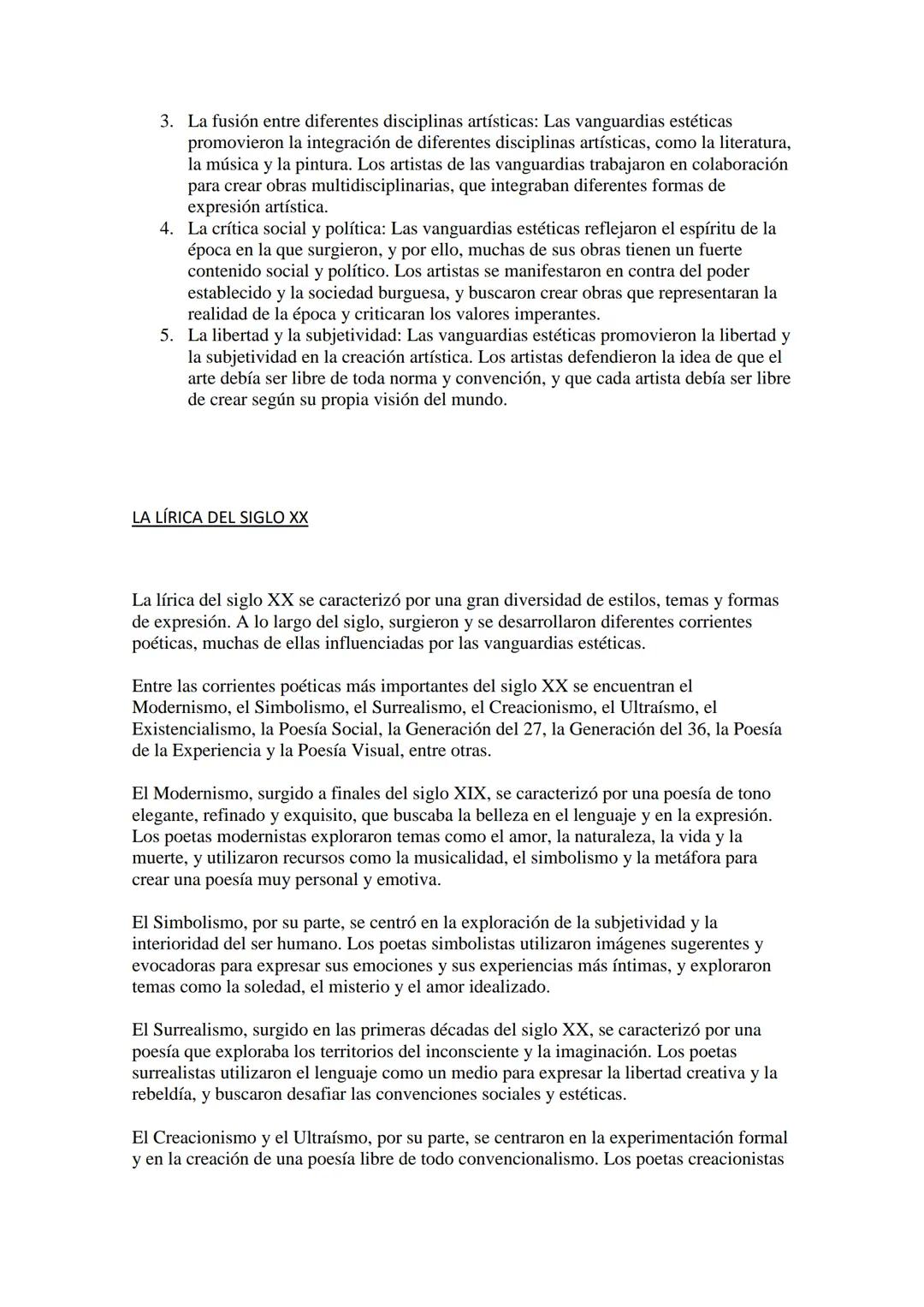 LAS VANGUARDIAS Y LA LÍRICA DEL SIGLO XX
El siglo XX fue una época de grandes cambios culturales y artísticos que tuvieron un
gran impacto e