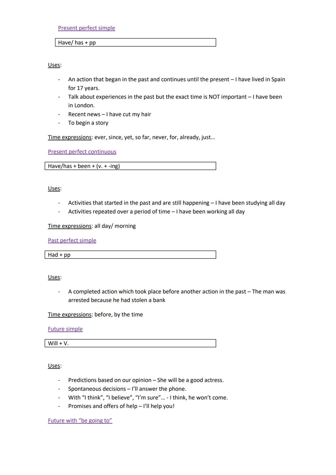 Present simple
P3 + -S
Uses:
Routines and habits - I always get up at 7 o'clock.
General truth - Water boils at 100ºC
Stative verbs - I love