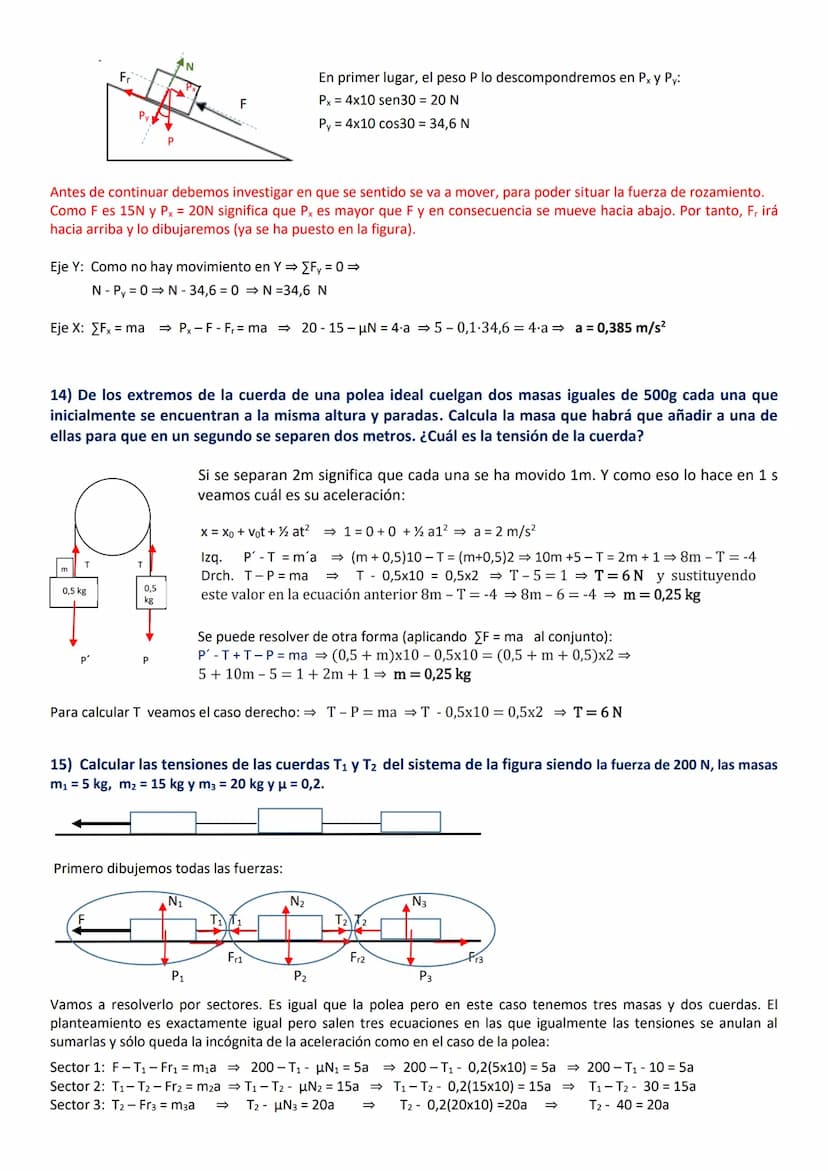 8) Sea una fuerza F de 250 N que tira horizontalmente de un bloque de masa de 10 kg que se encuentra
sobre un plano horizontal. Determinar l
