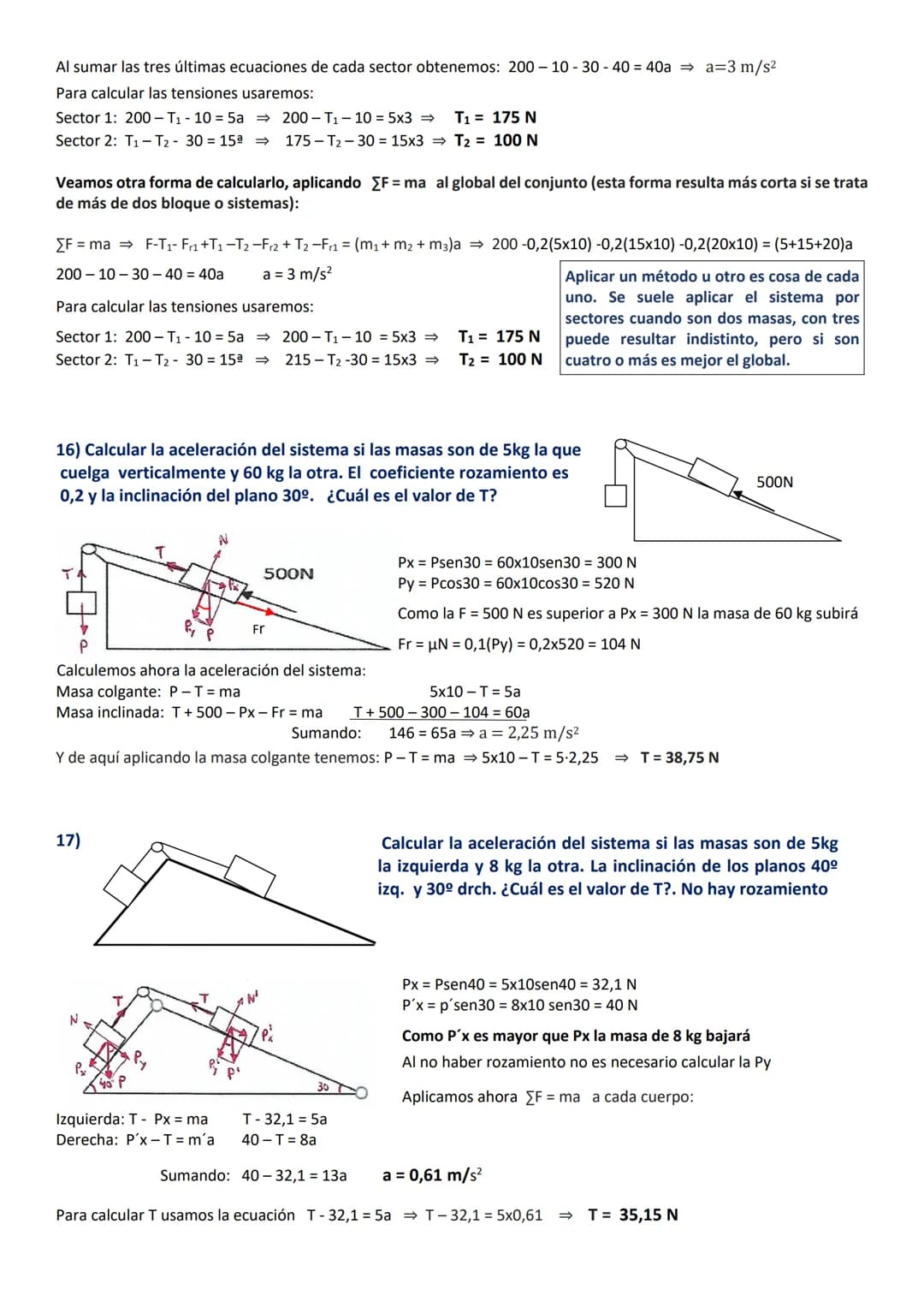 8) Sea una fuerza F de 250 N que tira horizontalmente de un bloque de masa de 10 kg que se encuentra
sobre un plano horizontal. Determinar l