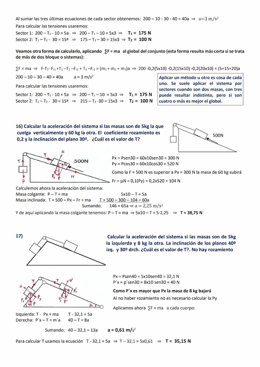 8) Sea una fuerza F de 250 N que tira horizontalmente de un bloque de masa de 10 kg que se encuentra
sobre un plano horizontal. Determinar l