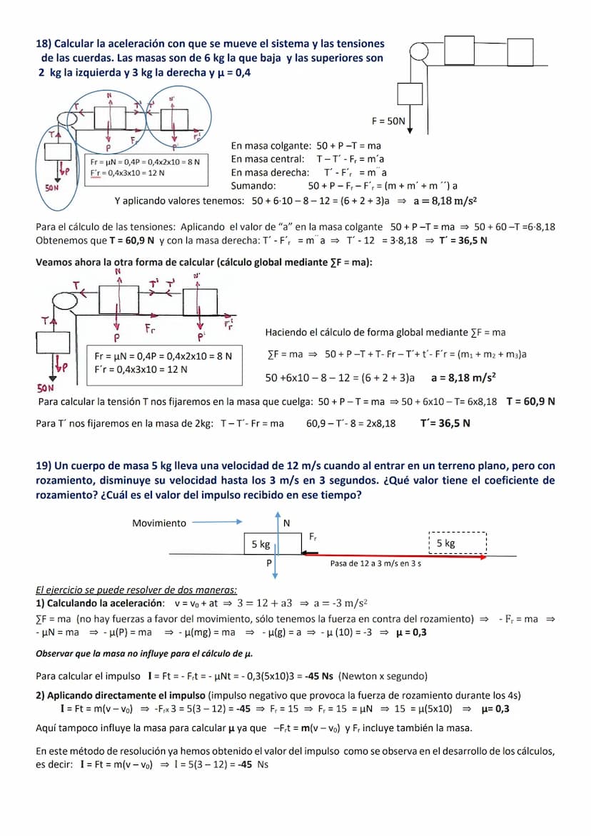8) Sea una fuerza F de 250 N que tira horizontalmente de un bloque de masa de 10 kg que se encuentra
sobre un plano horizontal. Determinar l