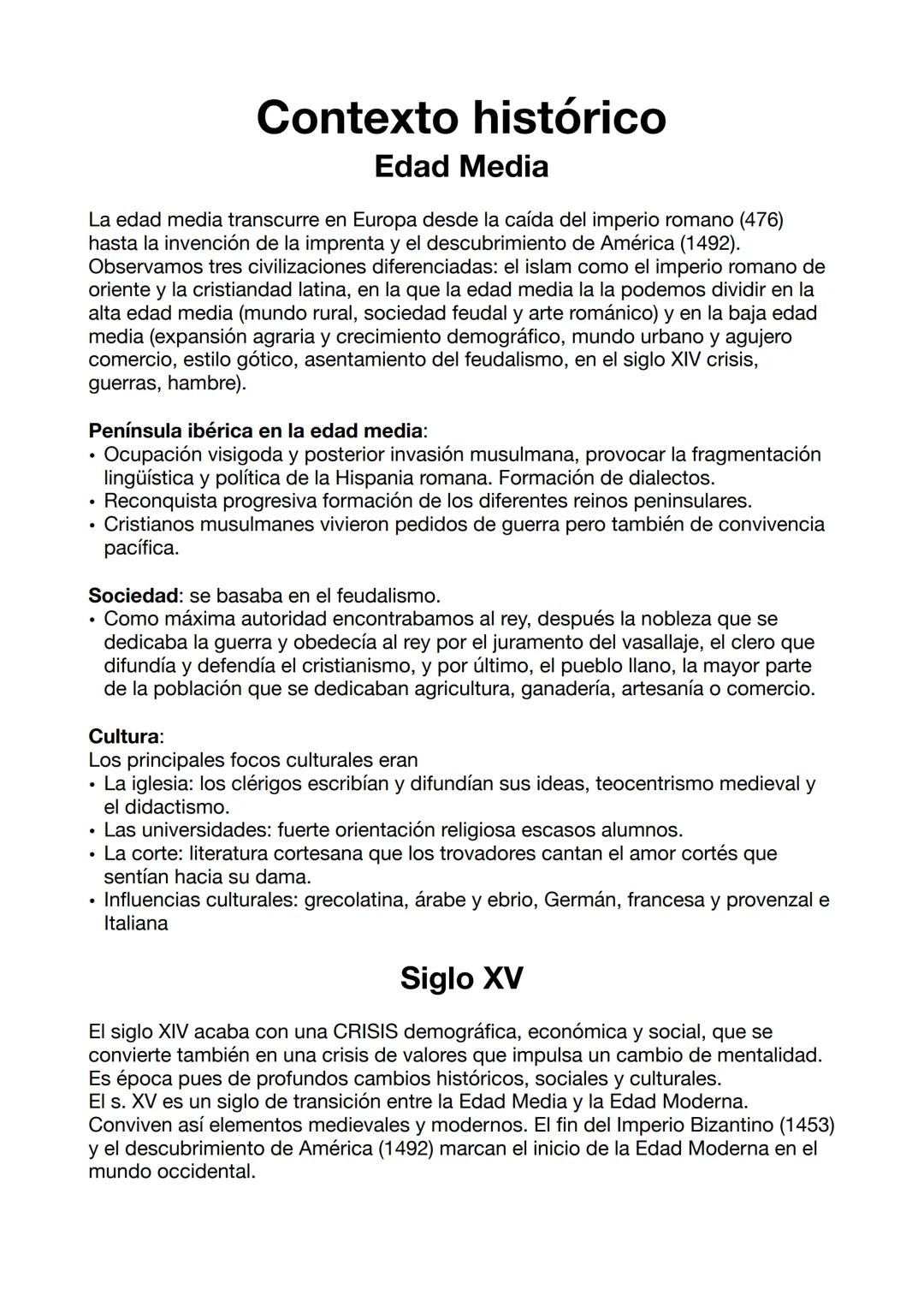 Contexto histórico
Edad Media
La edad media transcurre en Europa desde la caída del imperio romano (476)
hasta la invención de la imprenta y