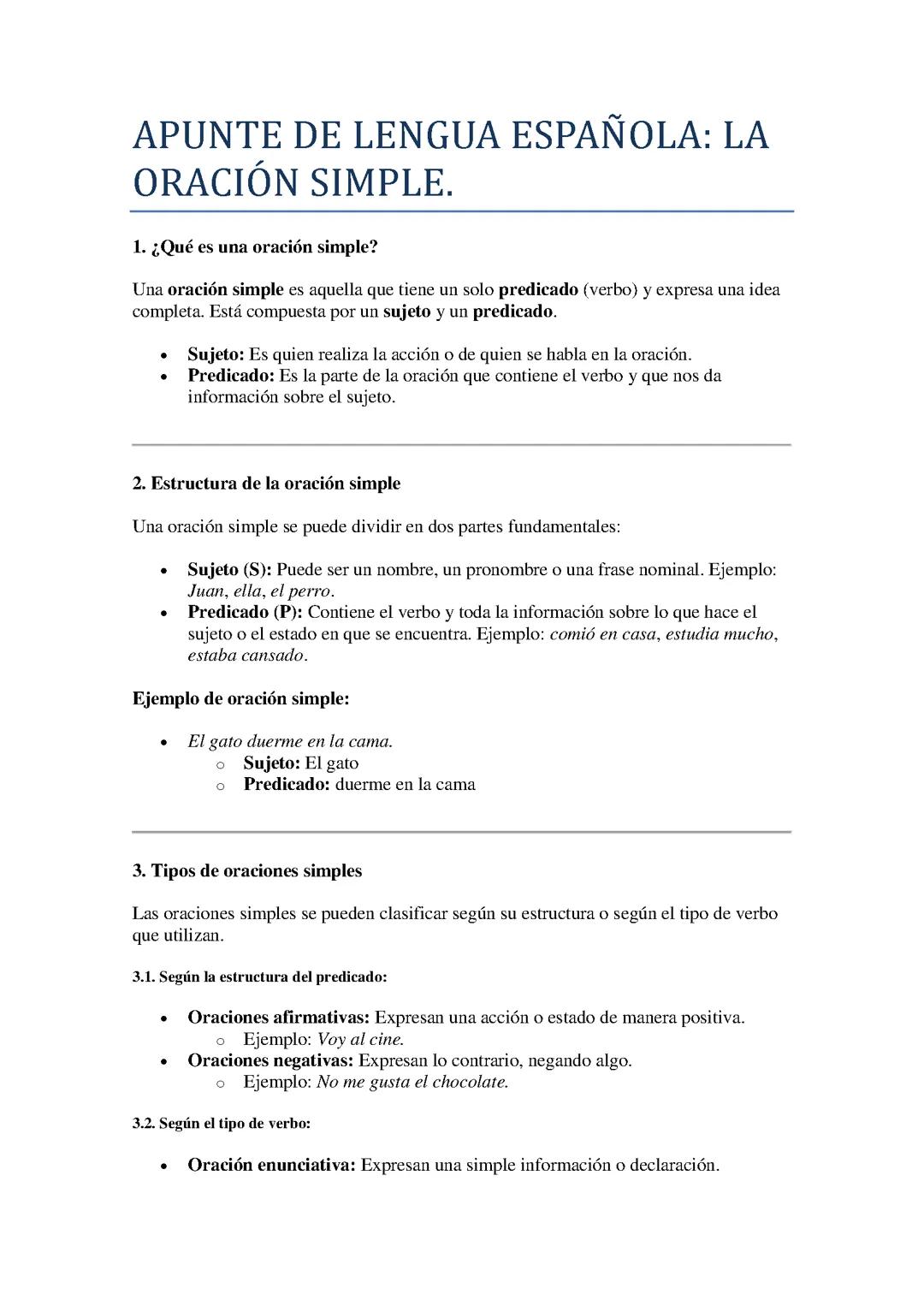 Comprensión de las oraciones simples en español: estructura y ejemplos