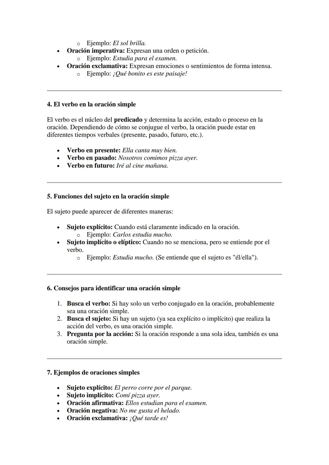 # APUNTE DE LENGUA ESPAÑOLA: LA
ORACIÓN SIMPLE.

1. ¿Qué es una oración simple?

Una oración simple es aquella que tiene un solo predicado (