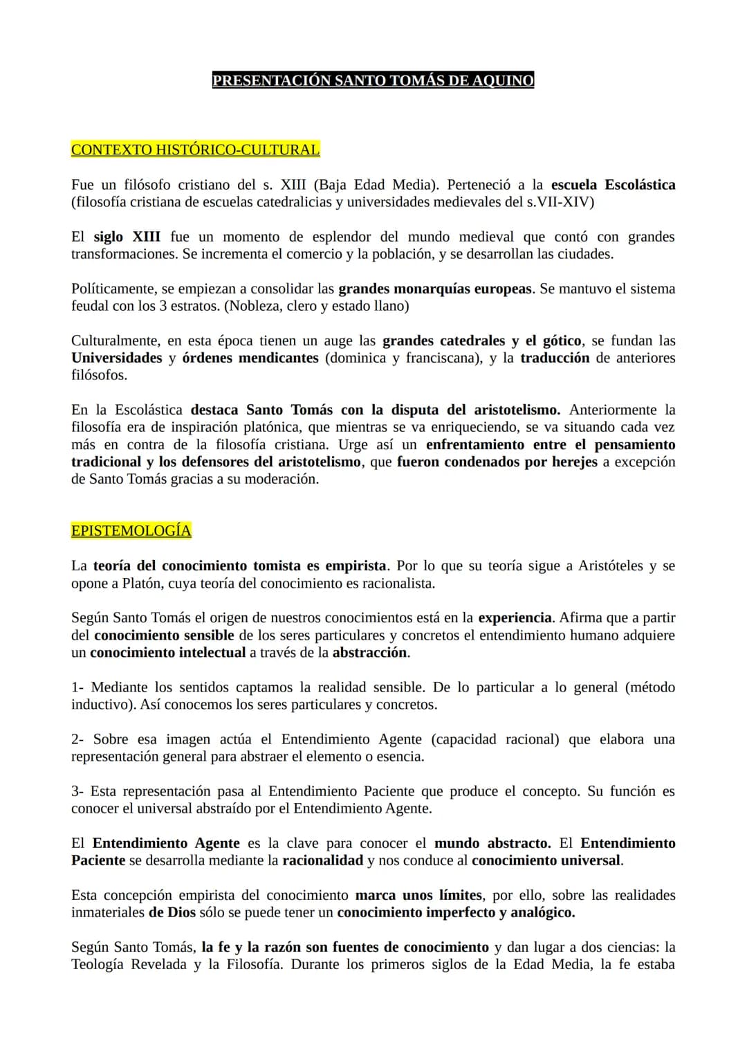 
<h2 id="contextohistricocultural">Contexto Histórico-Cultural</h2>
<p>Santo Tomás de Aquino fue un filósofo cristiano del siglo XIII, perte
