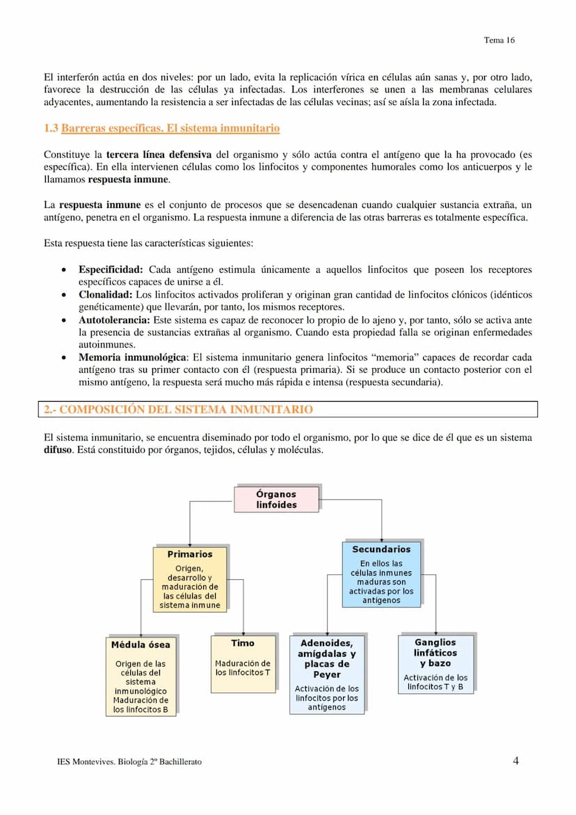 TEMA 16 INMUNOLOGÍA
1.- LA DEFENSA DEL ORGANISMO
Los seres vivos poseen diferentes mecanismos para defenderse de las infecciones con varias 