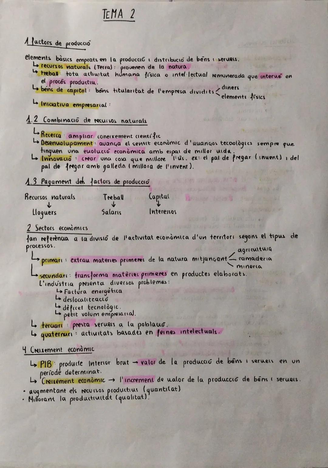 Economía: Tema 2 - Apuntes en Valenciano para 1° de Bachillerato
