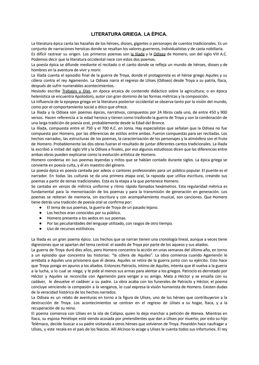 LITERATURA GRIEGA. LA ÉPICA.
La literatura épica canta las hazañas de los héroes, dioses, gigantes o personajes de cuentos tradicionales. Es