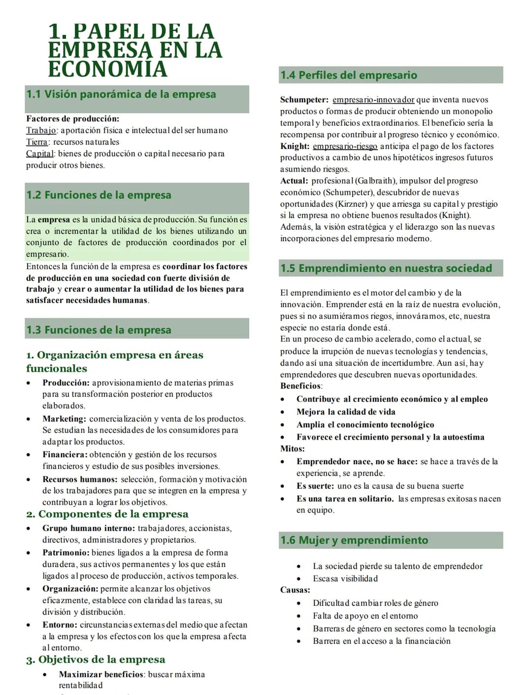 1. PAPEL DE LA
EMPRESA EN LA
ECONOMÍA
1.1 Visión panorámica de la empresa
Factores de producción:
Trabajo: aportación física e intelectual d
