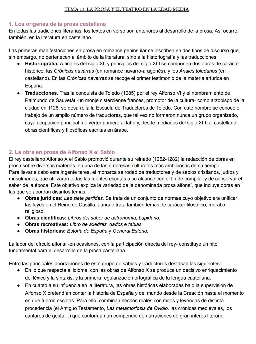 TEMA 13: LA PROSA Y EL TEATRO EN LA EDAD MEDIA
1. Los orígenes de la prosa castellana
En todas las tradiciones literarias, los textos en ver
