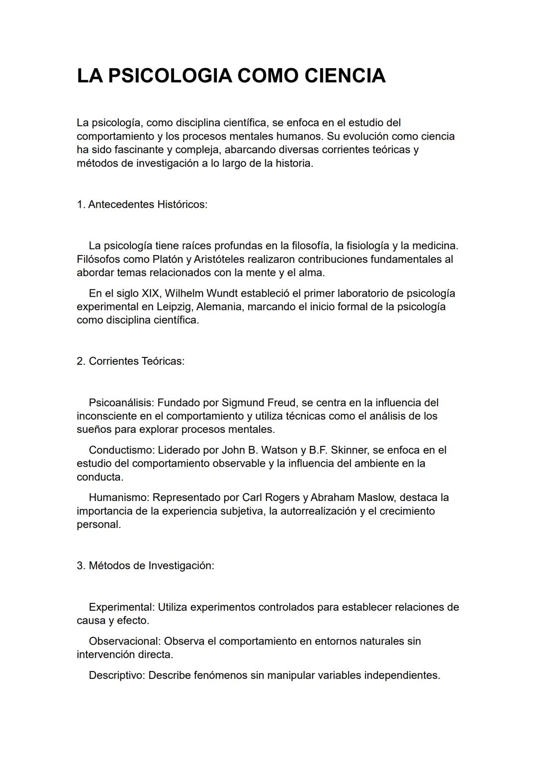 LA PSICOLOGIA COMO CIENCIA
La psicología, como disciplina científica, se enfoca en el estudio del
comportamiento y los procesos mentales hum