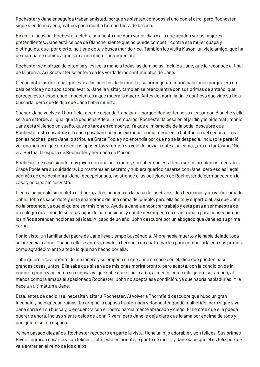 # JANE EYRE

PERSONAJES

Jane Eyre: Narradora y protagonista. Con el pasar de los años, Jane conserva una personalidad fuerte, cuya
esencia 