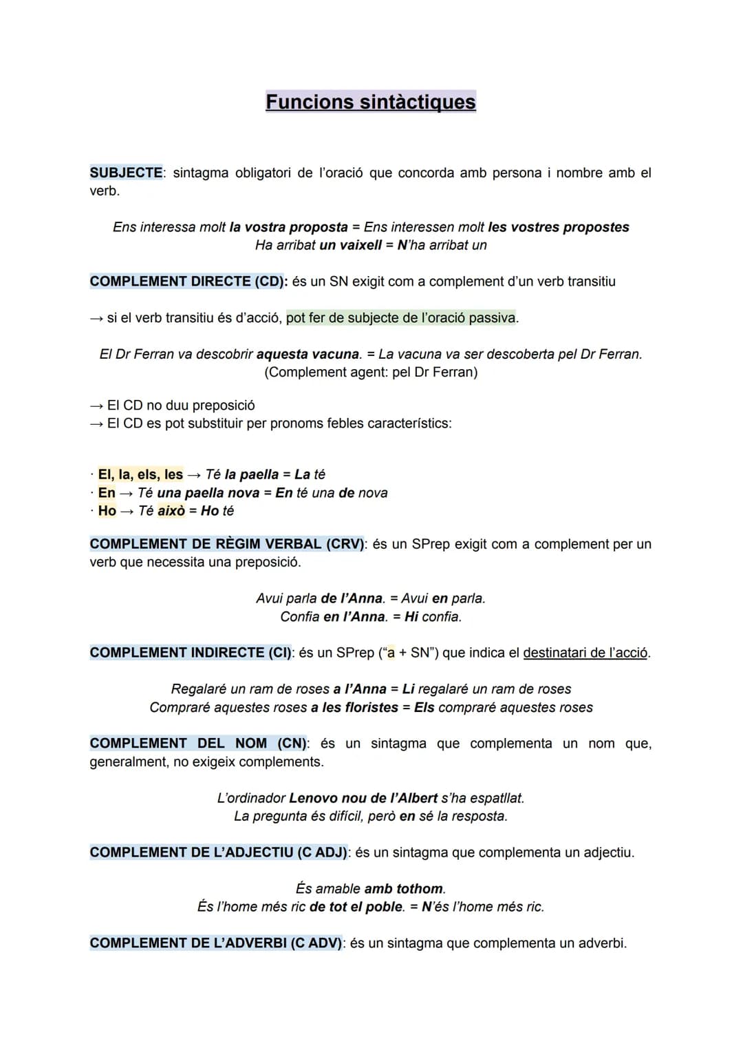 Ús sintàctic d'alguns verbs
Verbs transitius són els que porten un CD el qual expressa sobre què o qui recau
directament l'acció del verb.
A