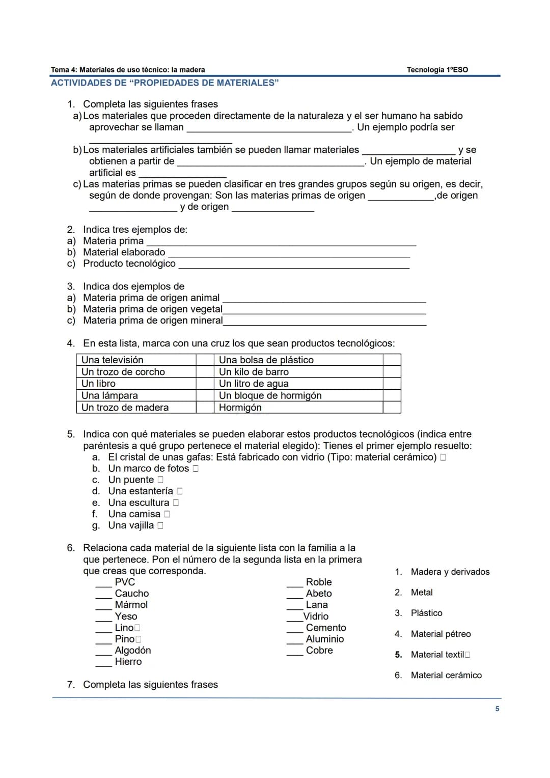 Tema 4: Materiales de uso técnico: la madera
MATERIALES DE USO TÉCNICO
INTRODUCCIÓN A LOS MATERIALES.
Gran parte de los cable eléctricos se 