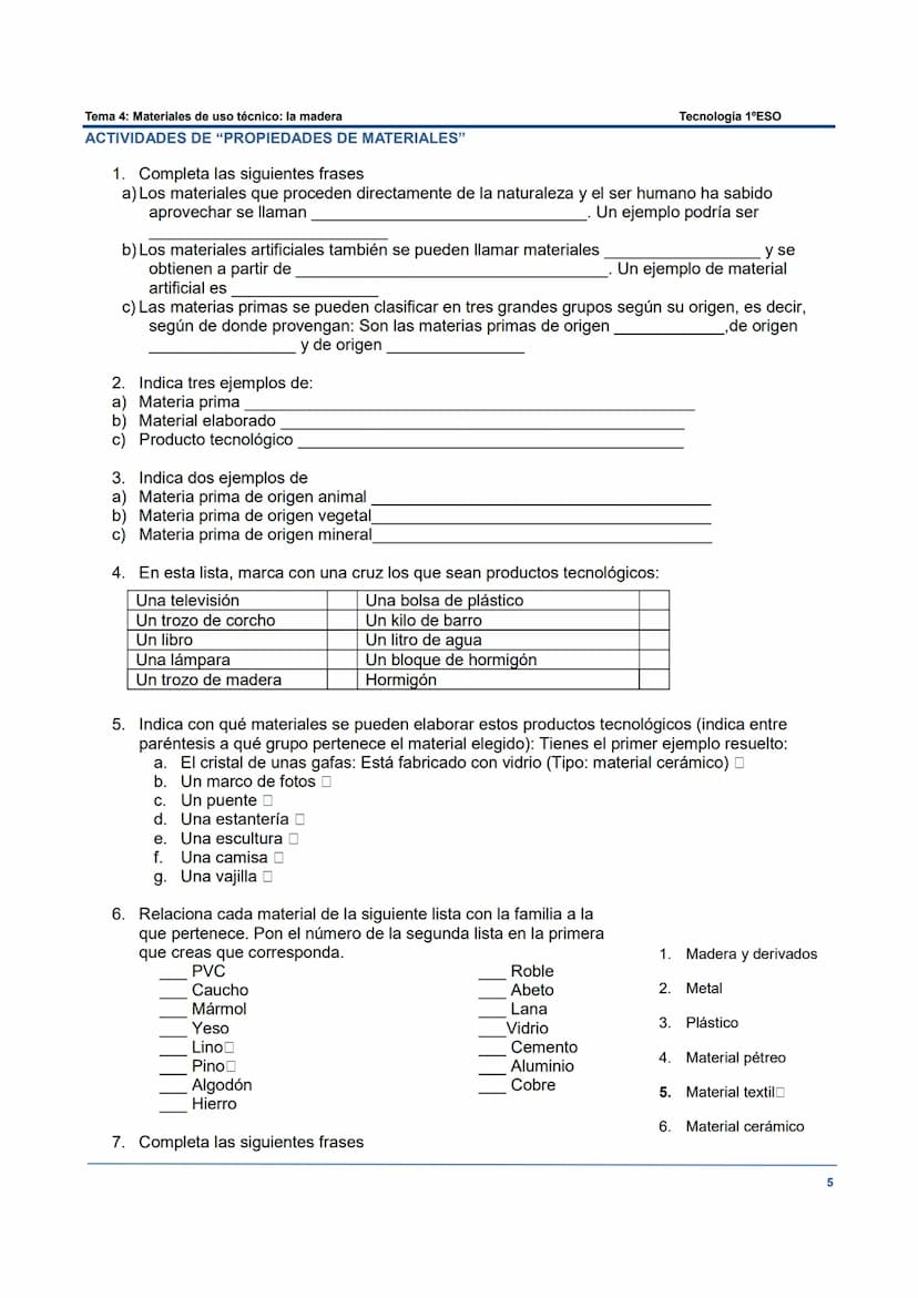 Tema 4: Materiales de uso técnico: la madera
MATERIALES DE USO TÉCNICO
INTRODUCCIÓN A LOS MATERIALES.
Gran parte de los cable eléctricos se 