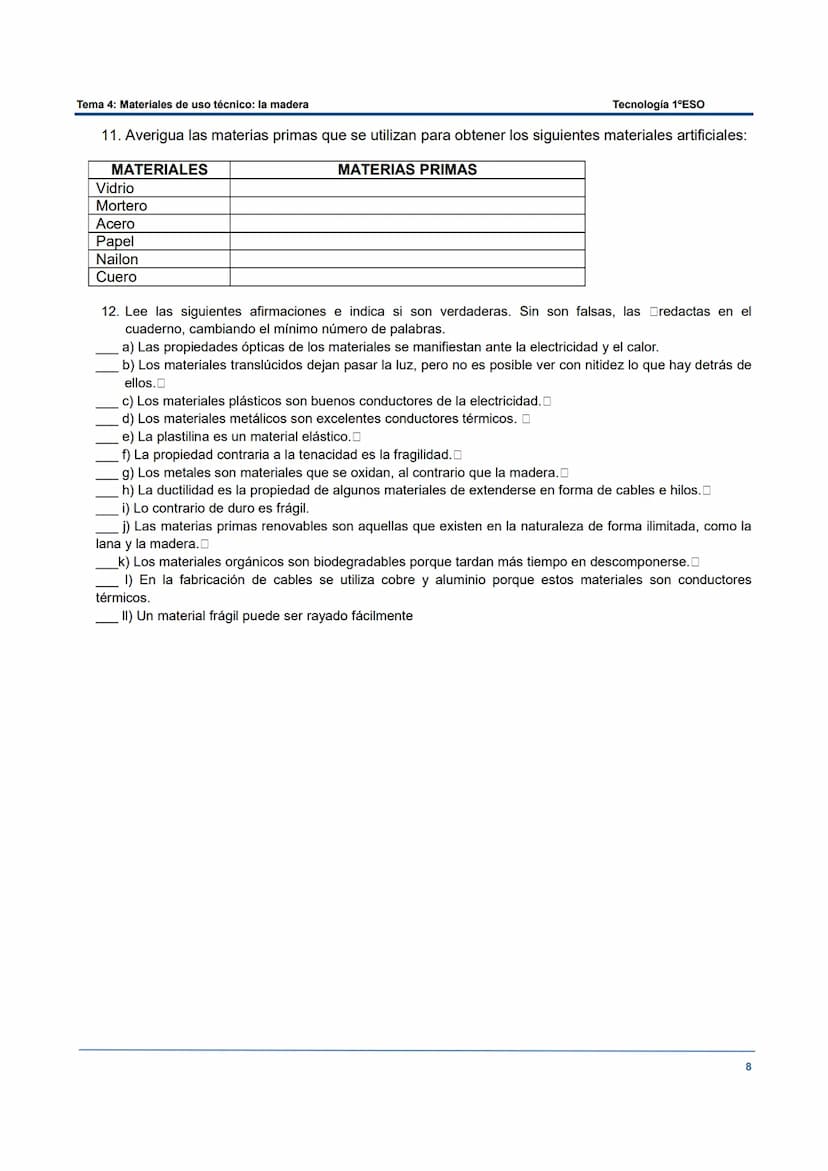 Tema 4: Materiales de uso técnico: la madera
MATERIALES DE USO TÉCNICO
INTRODUCCIÓN A LOS MATERIALES.
Gran parte de los cable eléctricos se 