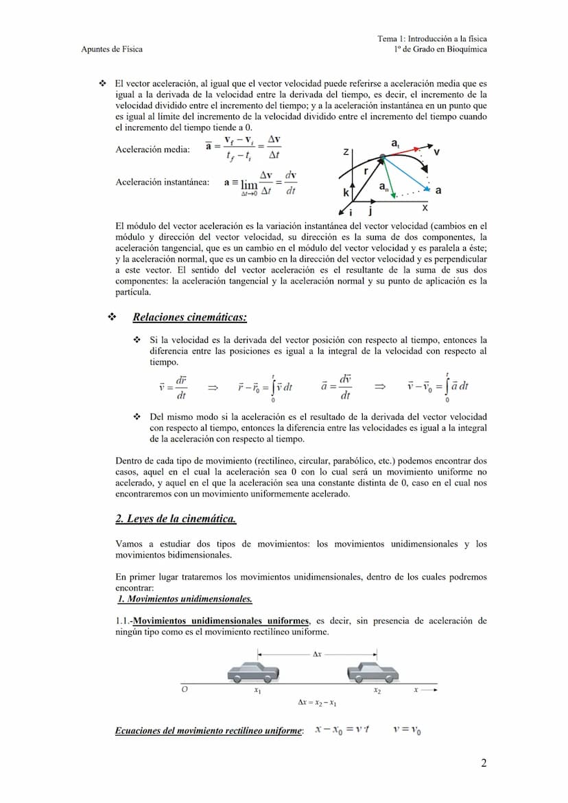 Apuntes de Física
Capítulo 2: repaso de cinemática.
1. Definiciones y conceptos básicos.
2. Leyes de cinemática.
Movimiento unidimensional.
