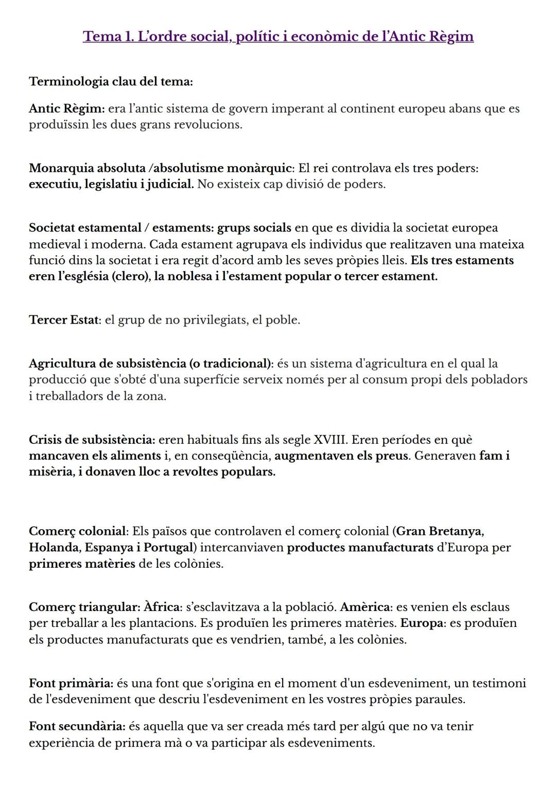 # Tema 1. L'ordre social, polític i econòmic de l'Antic Règim

Terminologia clau del tema:

Antic Règim: era l'antic sistema de govern imper