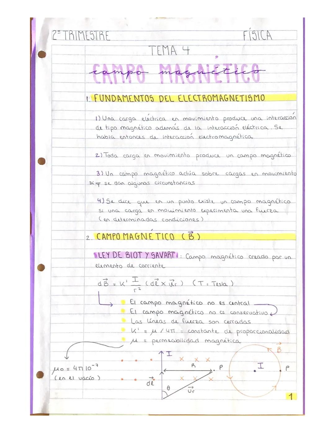 2 TRIMESTRE

FÍSICA

TEMA 4

campo magnético

1. FUNDAMENTOS DEL ELECTROMAGNETISMO

1) Una carga eléctrica en movimiento produce una interac