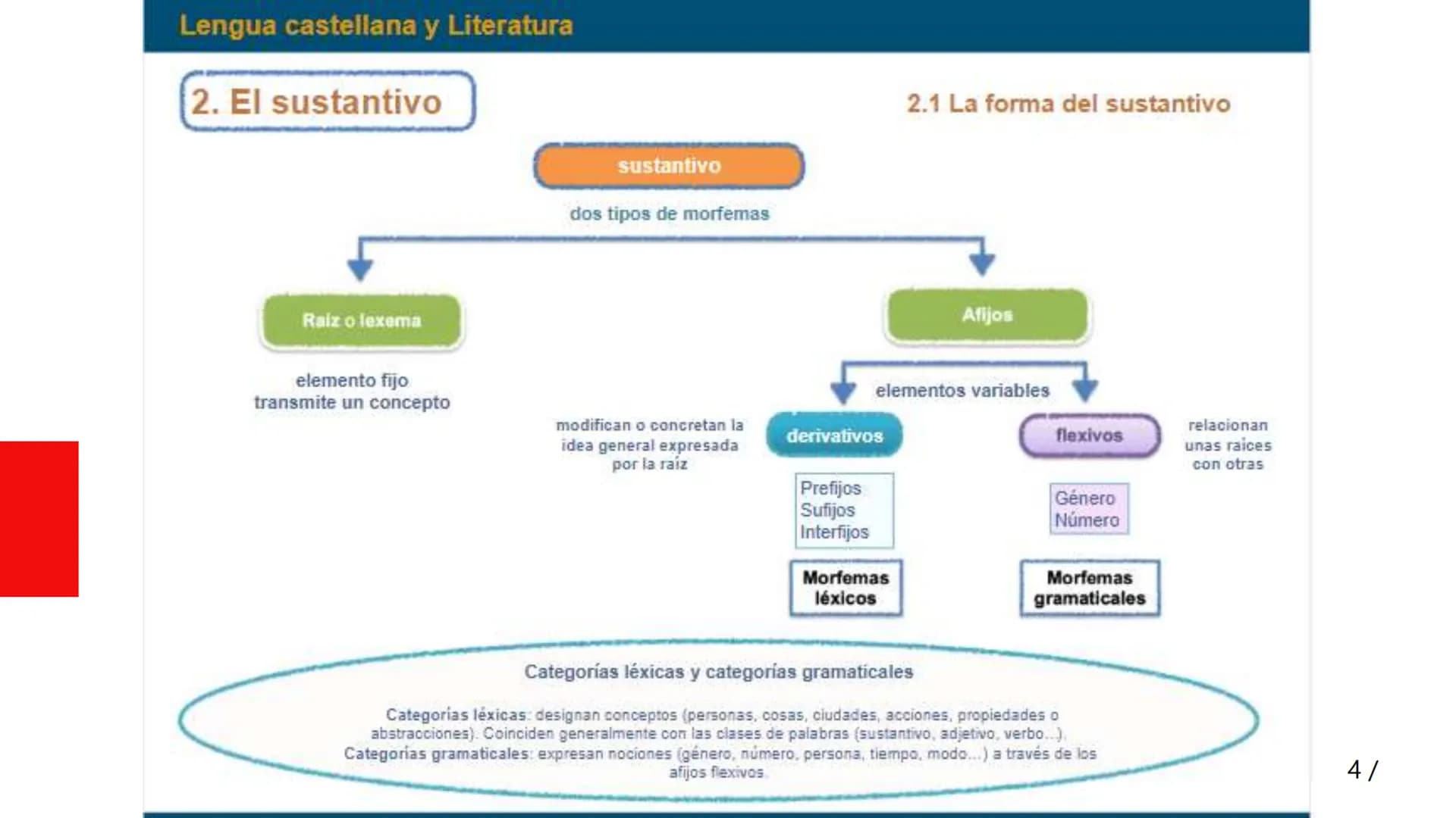 Lengua castellana y Literatura
Unidad 1
El sustantivo y el adjetivo
Reflexión sobre la lengua
1. Las clases de palabras
2. El sustantivo
3. 