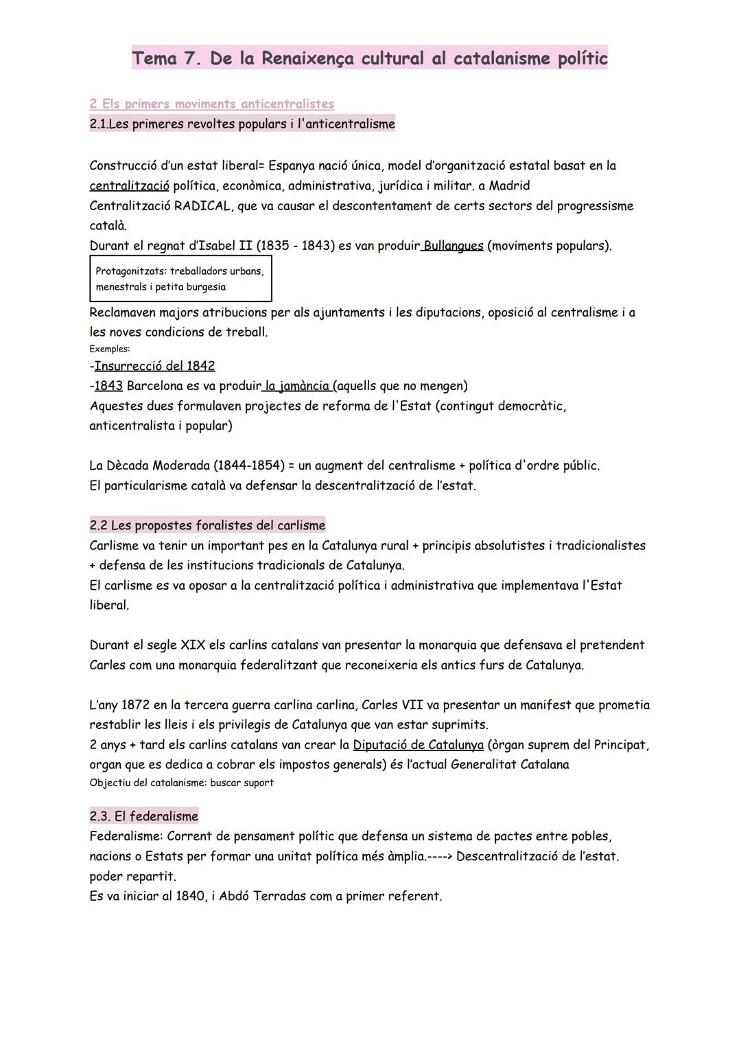 # Tema 7. De la Renaixença cultural al catalanisme polític

1 El redreçament cultural: la Renaixença

1.1. La persistència de la identitat c