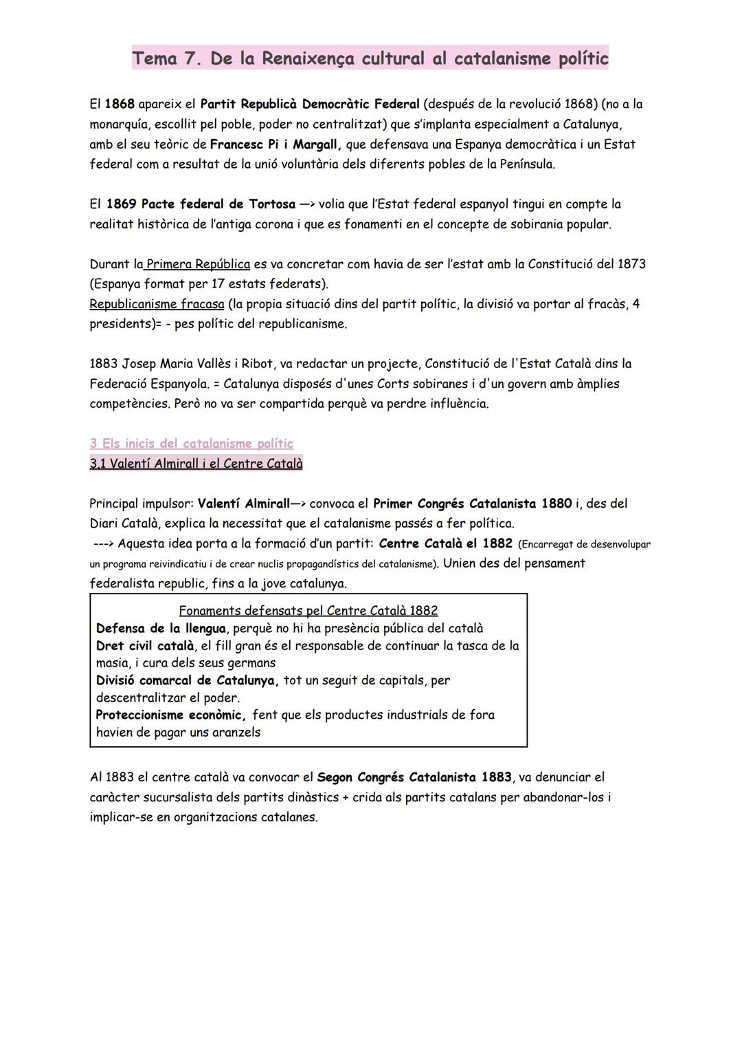 # Tema 7. De la Renaixença cultural al catalanisme polític

1 El redreçament cultural: la Renaixença

1.1. La persistència de la identitat c