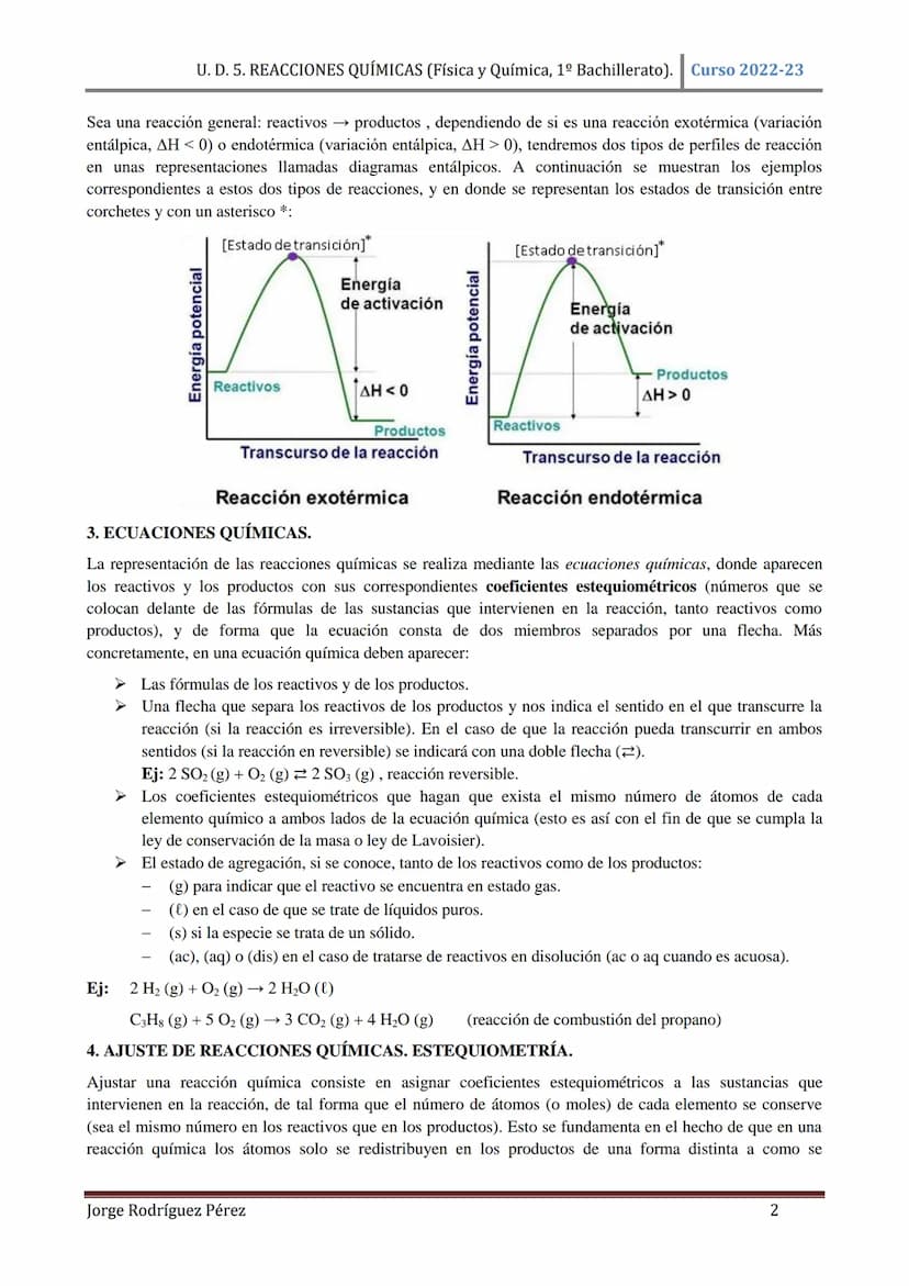 U. D. 5. REACCIONES QUÍMICAS (Física y Química, 1º Bachillerato). Curso 2022-23
TEMA 5: REACCIONES QUÍMICAS
1. CONCEPTO DE REACCIÓN QUÍMICA.