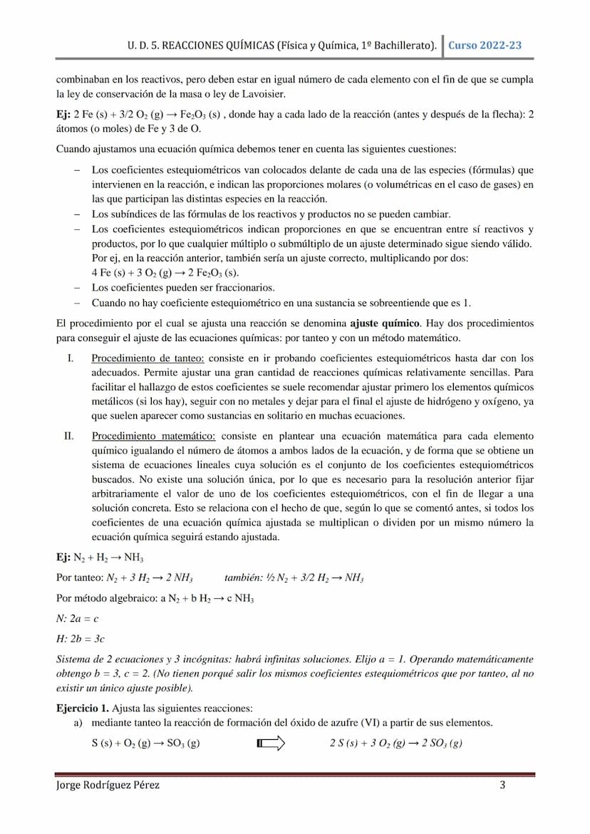 U. D. 5. REACCIONES QUÍMICAS (Física y Química, 1º Bachillerato). Curso 2022-23
TEMA 5: REACCIONES QUÍMICAS
1. CONCEPTO DE REACCIÓN QUÍMICA.