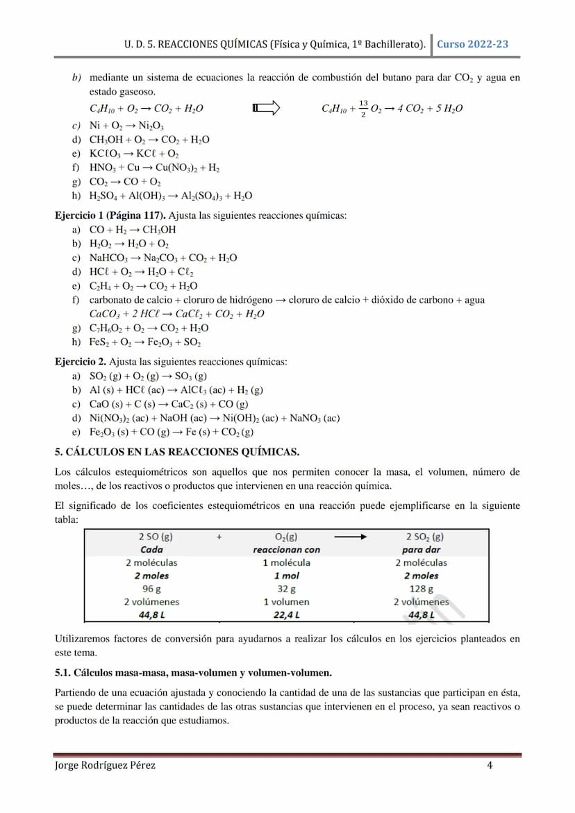 U. D. 5. REACCIONES QUÍMICAS (Física y Química, 1º Bachillerato). Curso 2022-23
TEMA 5: REACCIONES QUÍMICAS
1. CONCEPTO DE REACCIÓN QUÍMICA.