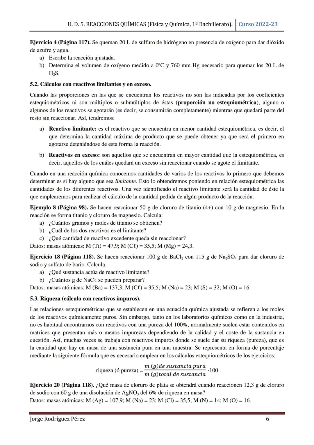 U. D. 5. REACCIONES QUÍMICAS (Física y Química, 1º Bachillerato). Curso 2022-23
TEMA 5: REACCIONES QUÍMICAS
1. CONCEPTO DE REACCIÓN QUÍMICA.