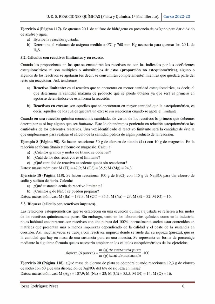 U. D. 5. REACCIONES QUÍMICAS (Física y Química, 1º Bachillerato). Curso 2022-23
TEMA 5: REACCIONES QUÍMICAS
1. CONCEPTO DE REACCIÓN QUÍMICA.