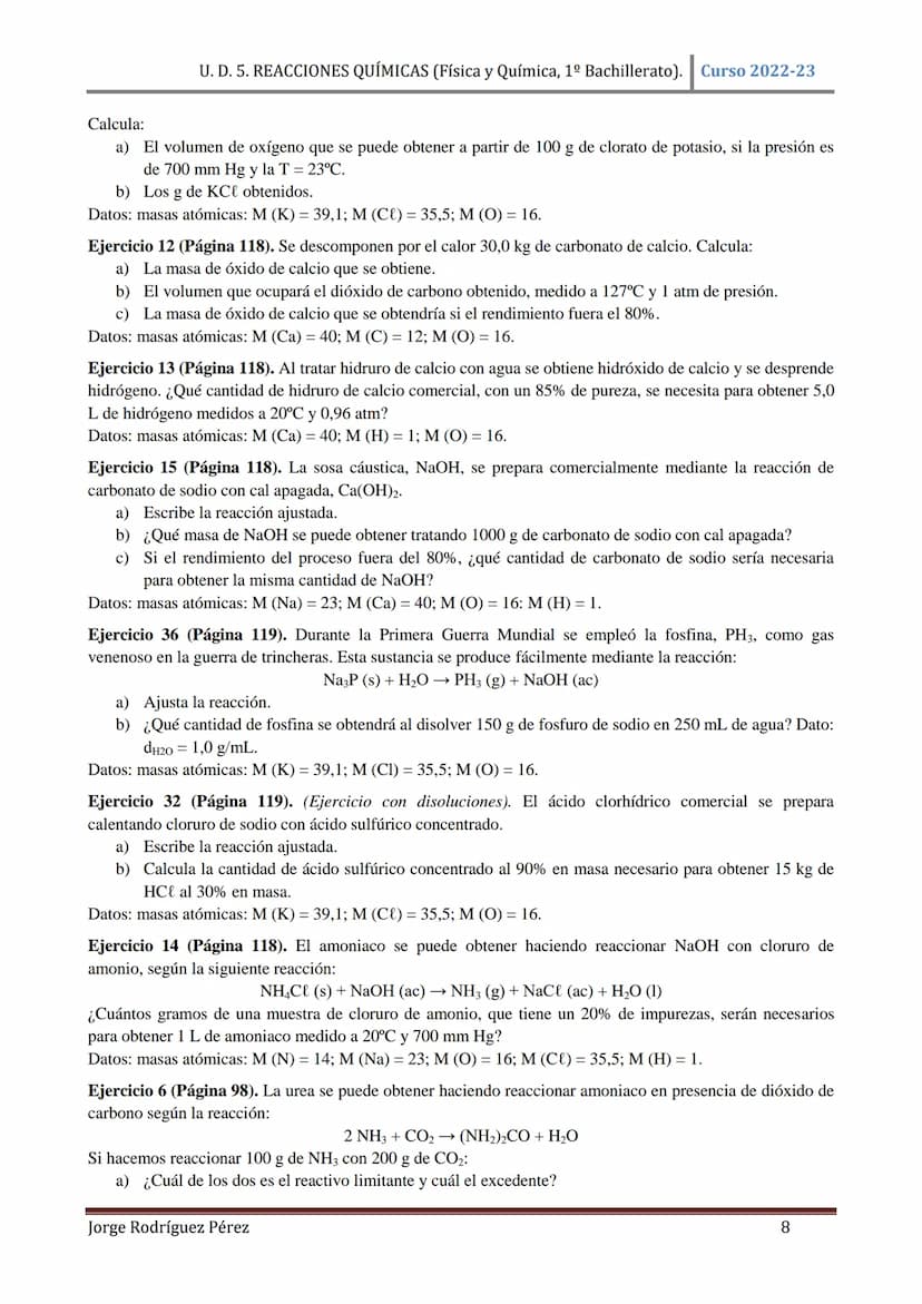 U. D. 5. REACCIONES QUÍMICAS (Física y Química, 1º Bachillerato). Curso 2022-23
TEMA 5: REACCIONES QUÍMICAS
1. CONCEPTO DE REACCIÓN QUÍMICA.