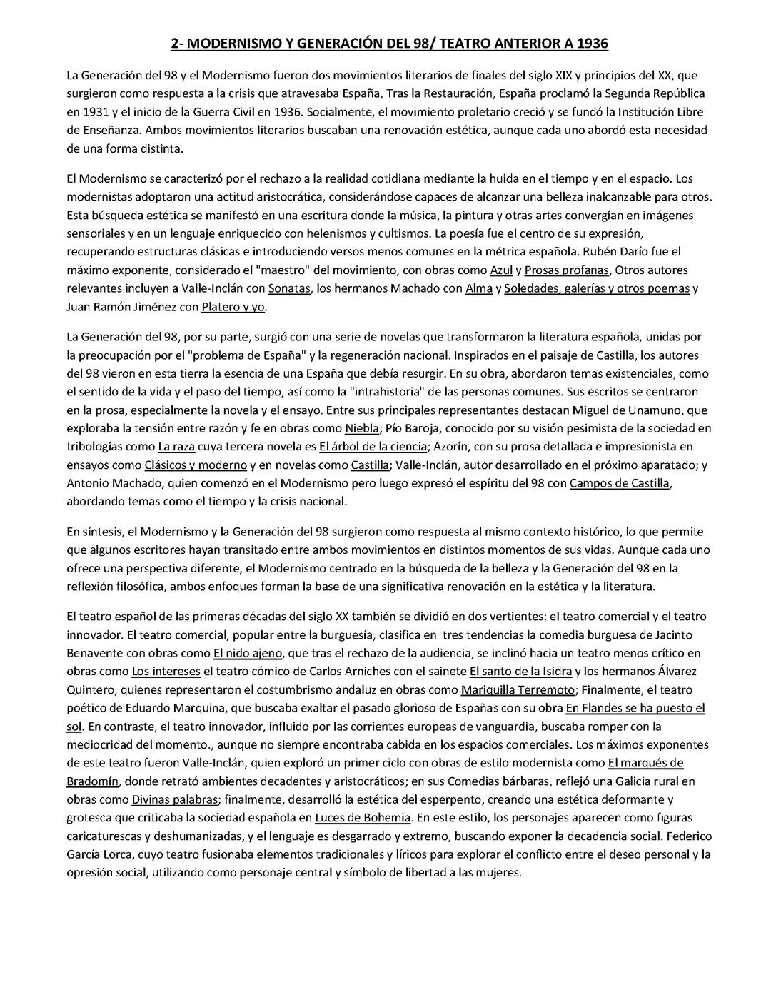 Modernismo y Generación del 98: Teatro Español antes de 1936