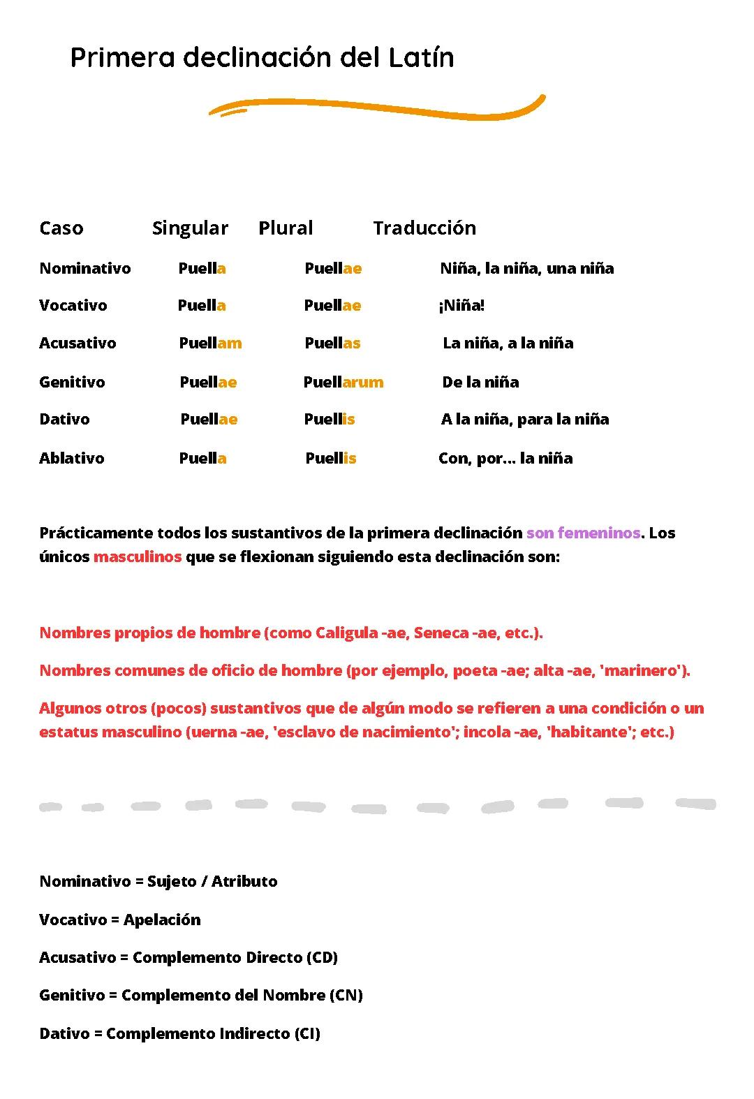 Ejercicios de Primera Declinación en Latín: Género Masculino, Femenino y Neutro