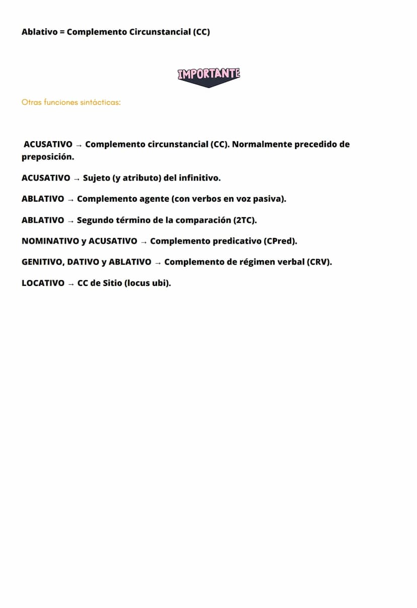 
<h2 id="casos">Casos</h2>
<ul>
<li>Nominativo</li>
<li>Vocativo</li>
<li>Acusativo</li>
<li>Genitivo</li>
<li>Dativo</li>
<li>Ablativo</li>