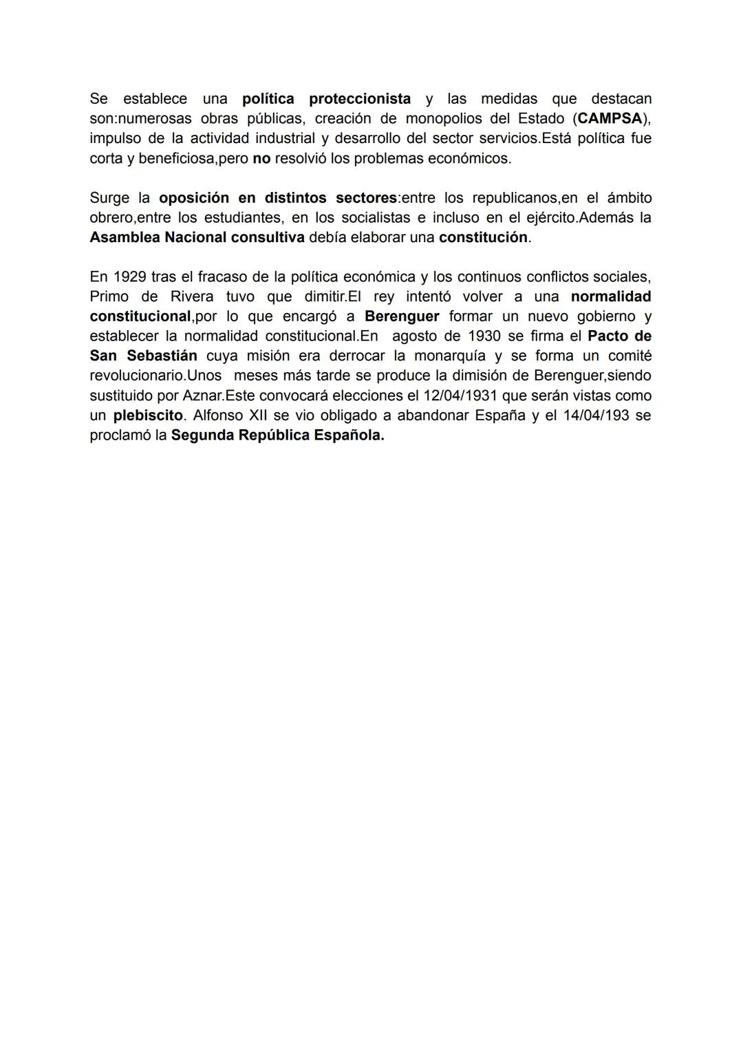 PRIMO DE RIVERA:
A causa del desastre de Annual y el informe Picasso en 1923 se produce un
golpe de Estado a manos de Miguel Primo de Rivera