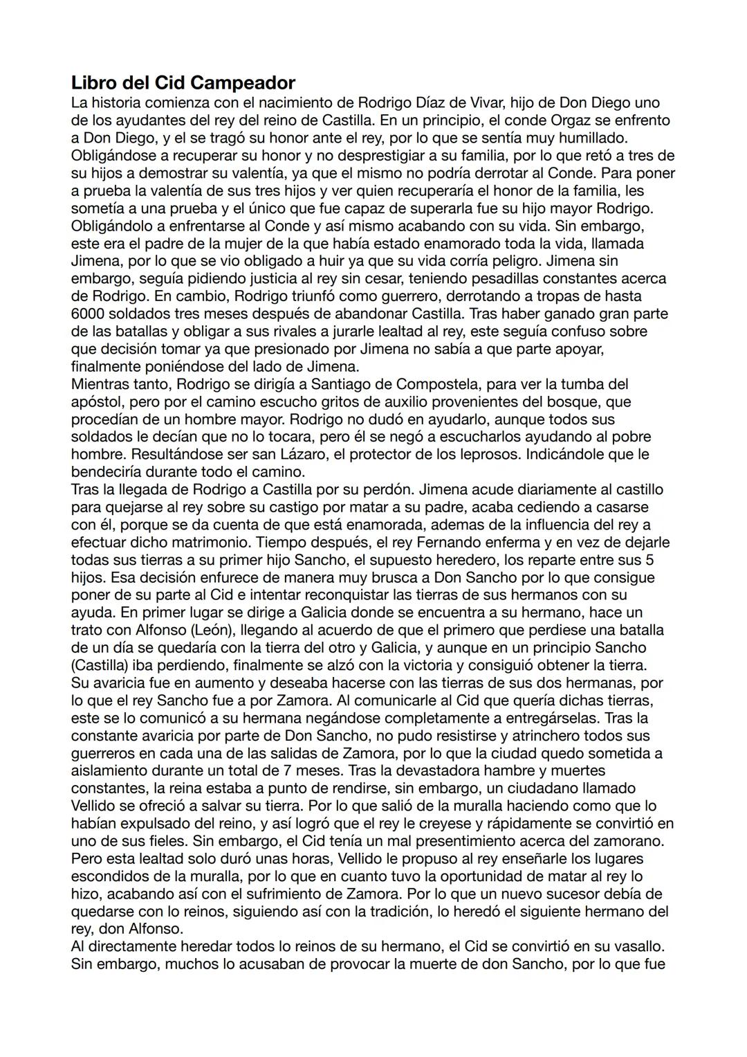 # Libro del Cid Campeador
La historia comienza con el nacimiento de Rodrigo Díaz de Vivar, hijo de Don Diego uno
de los ayudantes del rey de