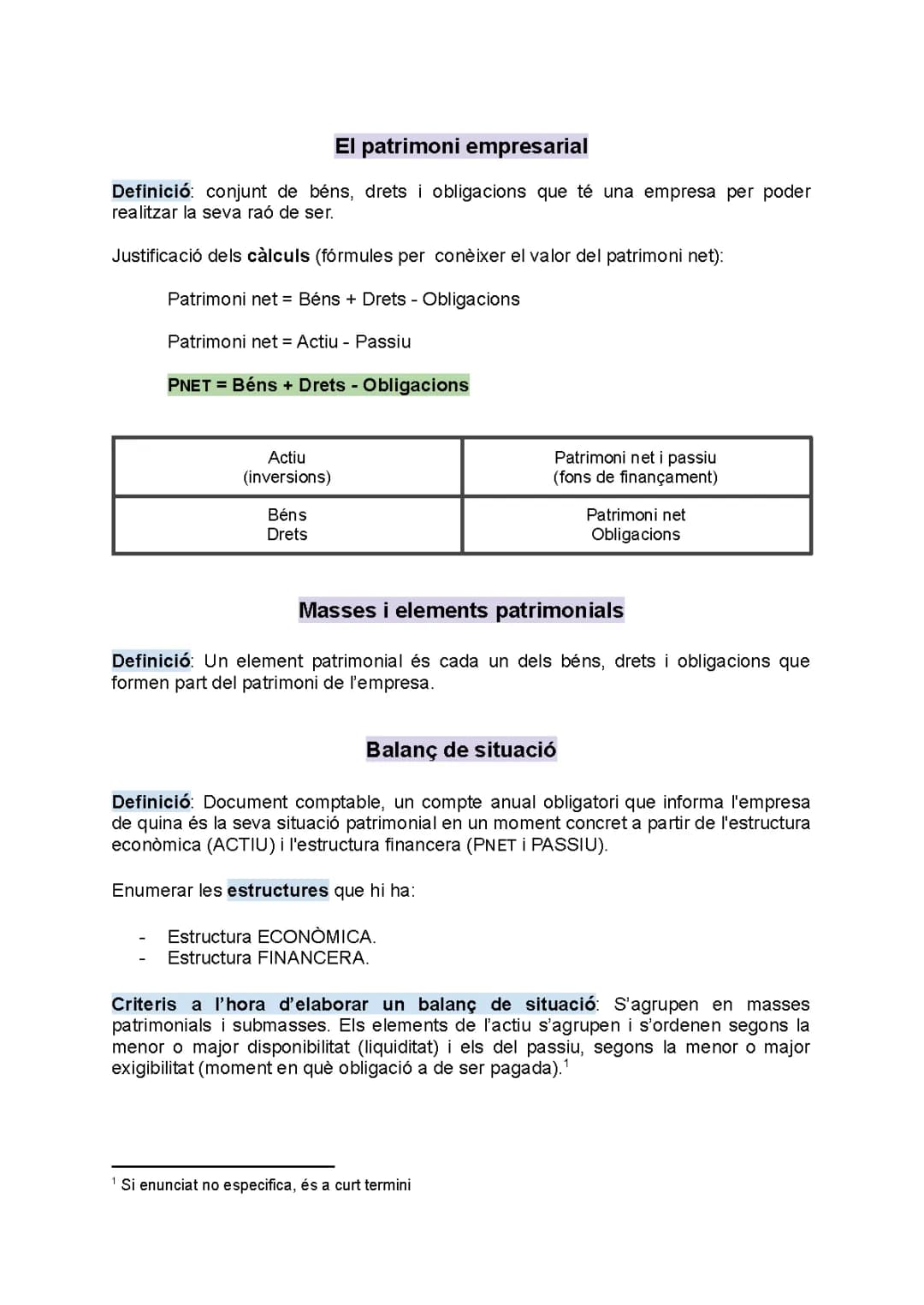 Economia de l'empresa: Balanç de situació, FM, Ràtios financeres, Compte de resultats