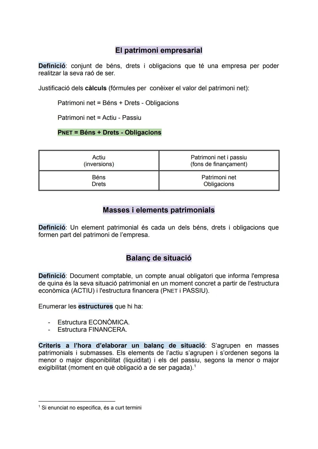El patrimoni empresarial
Definició: conjunt de béns, drets i obligacions que té una empresa per poder
realitzar la seva raó de ser.
Justific