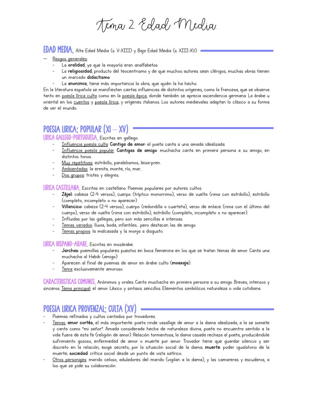 tema 2 Edad Media
EDAD MEDIA, Alta Edad Media (s. V-XIII) y Baja Edad Media (s. XIII-XV).
Rasgos generales
La oralidad, ya que la mayoría er