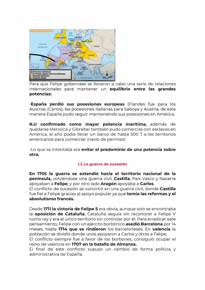 PRIMER EPÍGRAFE: LA GUERRA DE SUCESIÓN
1.CAMBIO DINÁSTICO Y GUERRA DE SUCESIÓN
Tras la muerte de Carlos II en 1700, el último rey de la dina