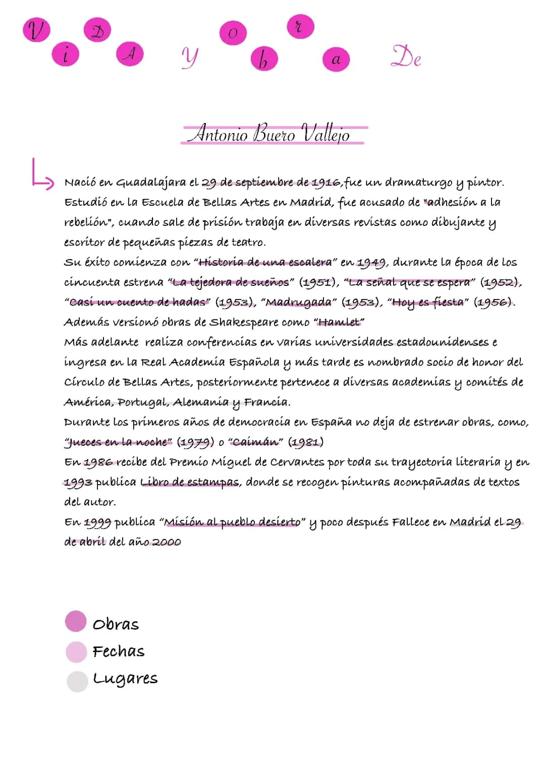 Resumen vida y obra de Antonio Buero Vallejo y Resumen de La fundación 