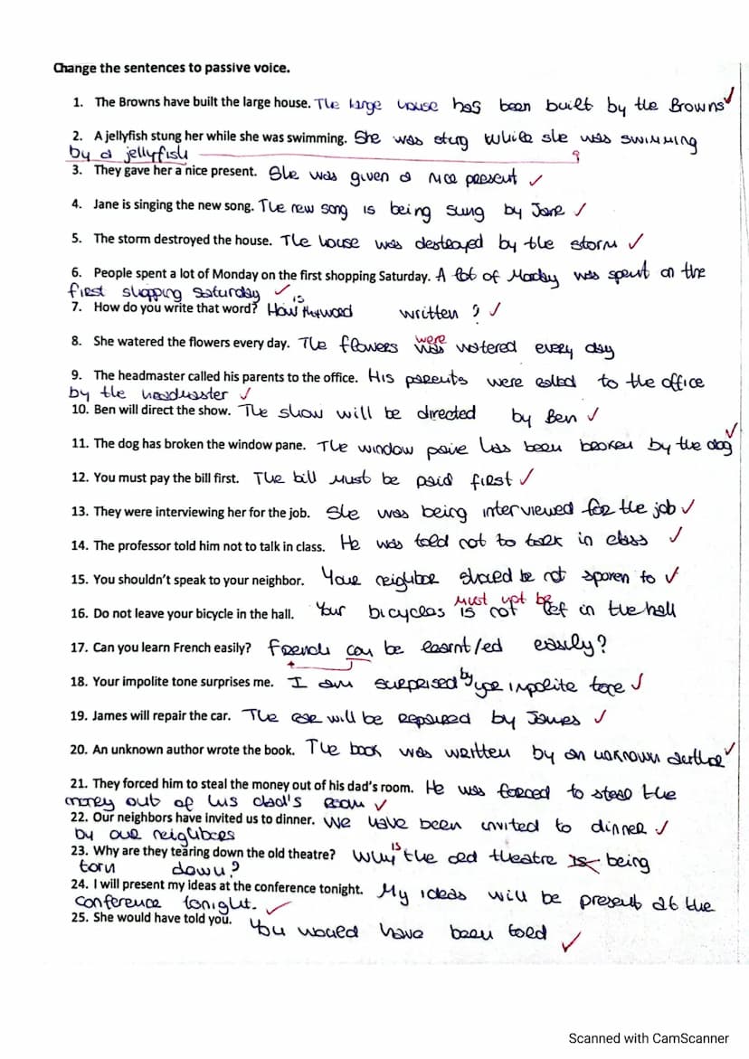 PASSIVE VOICE
Change the sentences to passive voice.
1. Many people begin new projects In January New projects are begun in Jenuney
2. You m