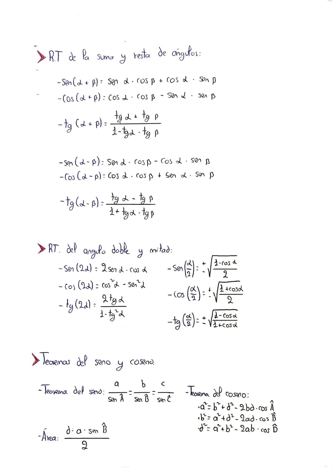 Trigonometria: Formulas
D
b
4
A
> Reducción al
B
cuadrante:
Sen
Â
Å:
CON Â:
tg Â=
primer
• Angulos complementarios: Suman 90°
-Sen (90°- x) 