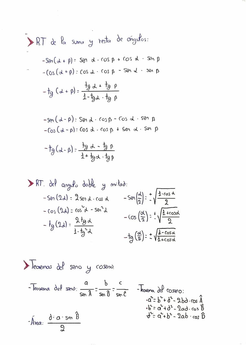 Trigonometria: Formulas
D
b
4
A
> Reducción al
B
cuadrante:
Sen
Â
Å:
CON Â:
tg Â=
primer
• Angulos complementarios: Suman 90°
-Sen (90°- x) 