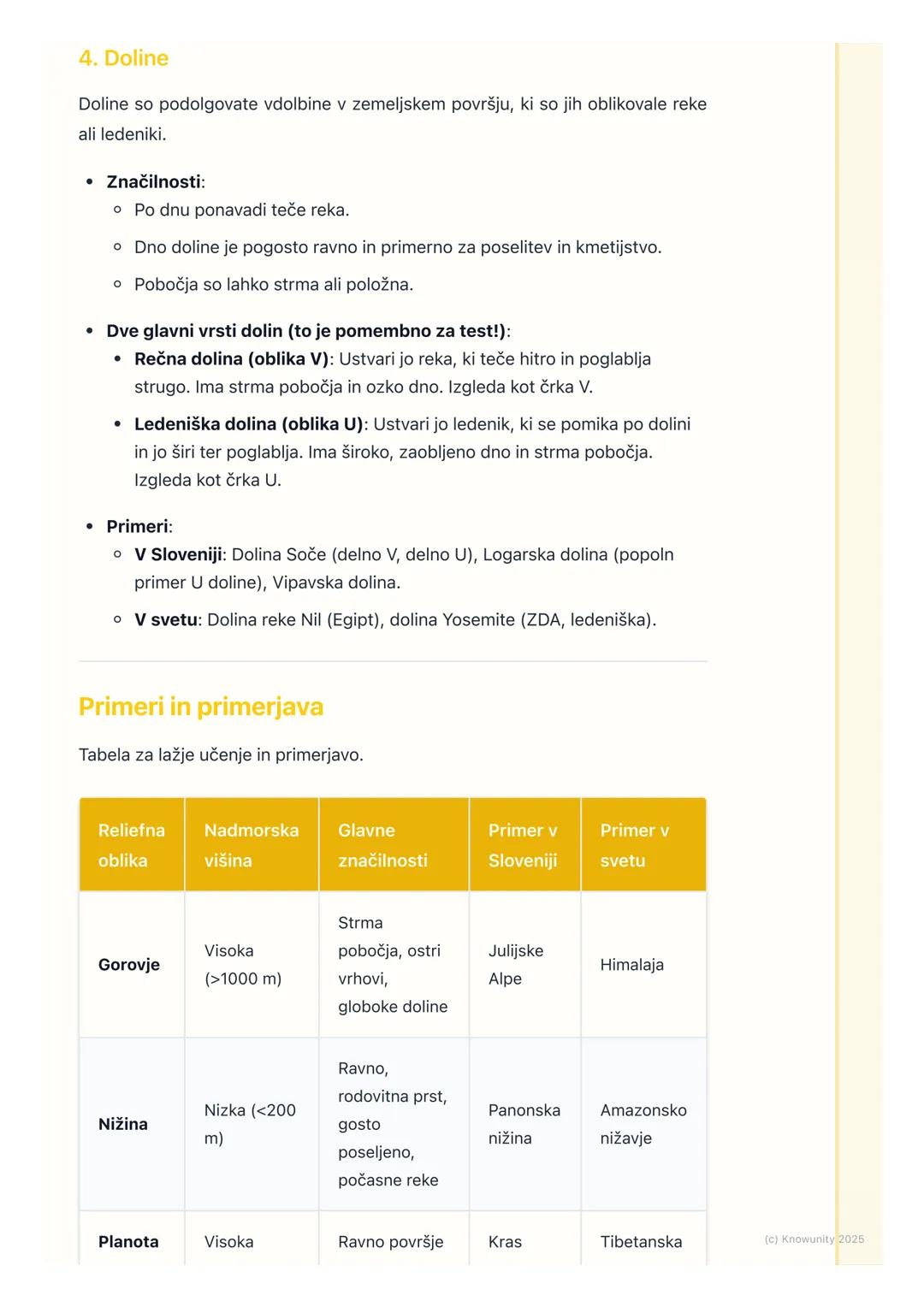 # Glavne reliefne oblike

Uvod v reliefne oblike

Relief je izraz za vse oblike na Zemljinem površju. To pomeni, da površje ni
ravno, ampak 