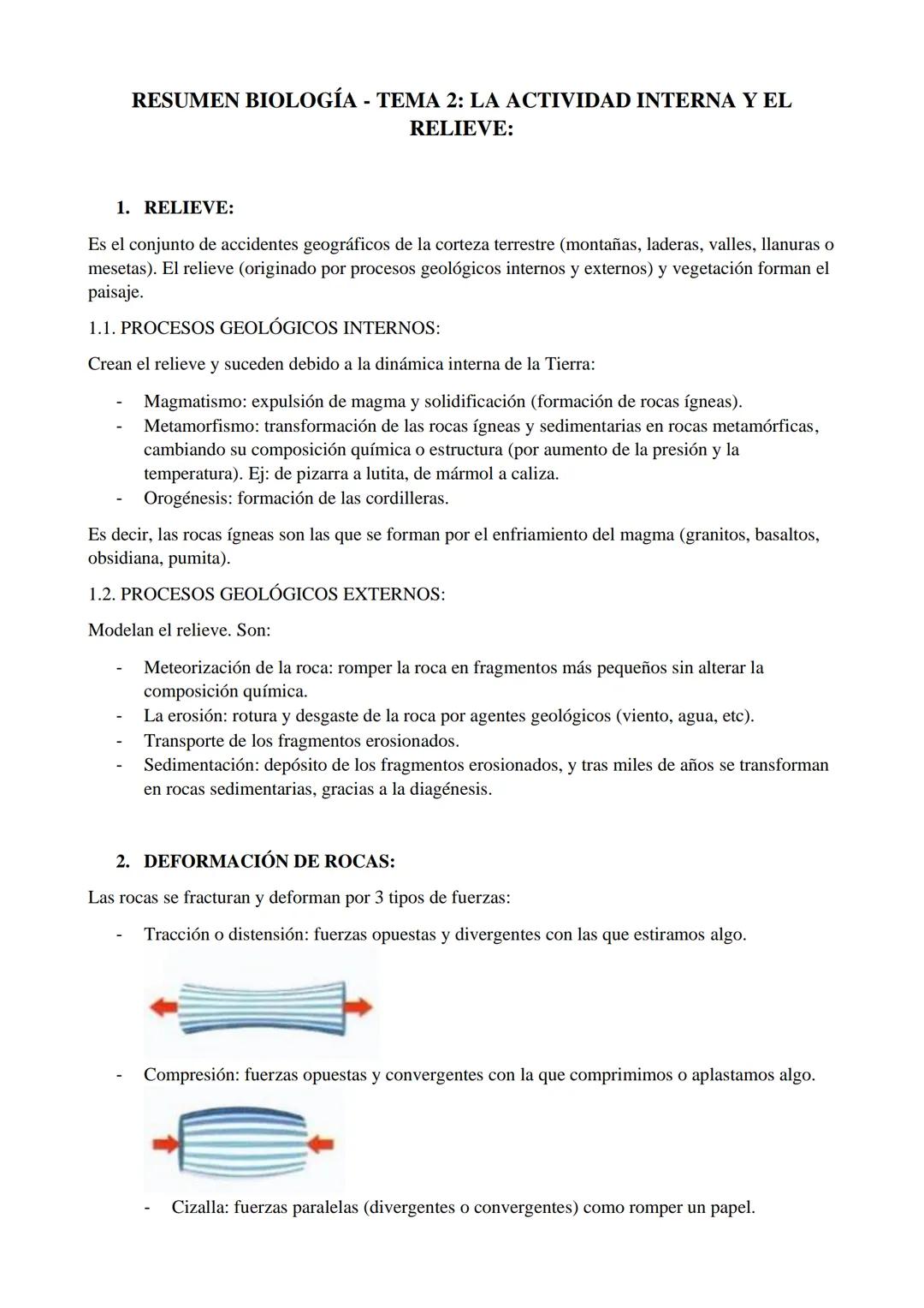 RESUMEN BIOLOGÍA - TEMA 2: LA ACTIVIDAD INTERNA Y EL
RELIEVE:
1. RELIEVE:
Es el conjunto de accidentes geográficos de la corteza terrestre (