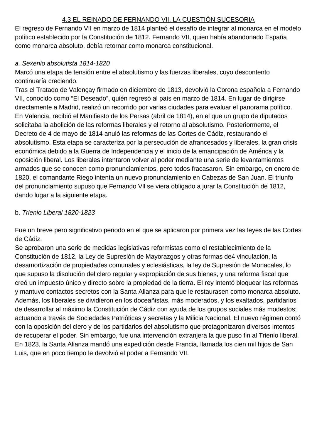 El reinado de Fernando VII. La cuestión sucesoria