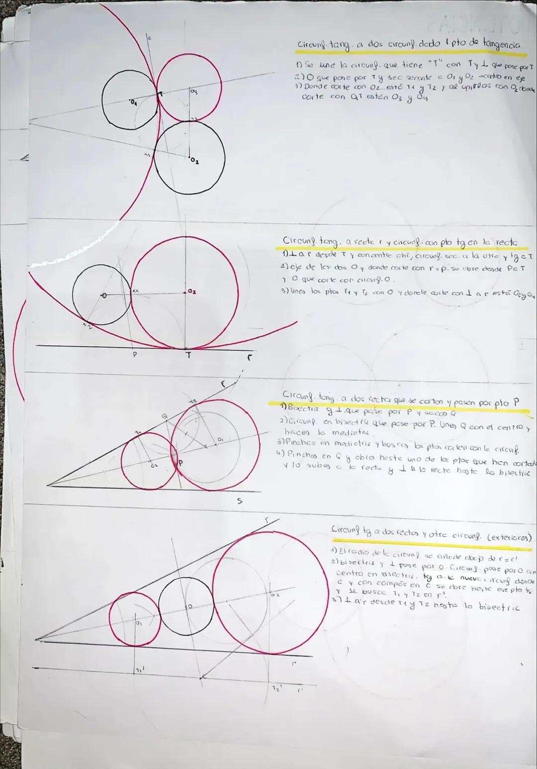 POTENCIAS
Determinación del eje radical.
P
•O
6
¹₂
0;
0₁
ON
Circunf. tang.
a una rectar y una circunf, dado el pto de
tangencia en la circuu